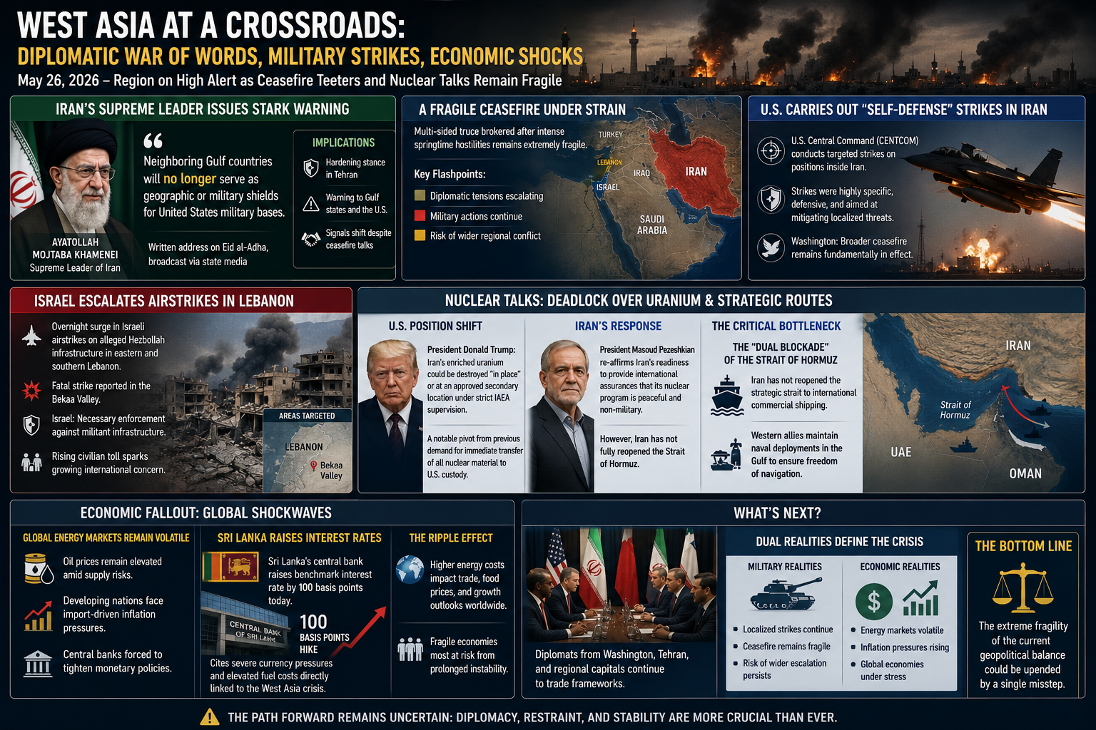 Iran war 2026, Middle East conflict, Strait of Hormuz, US Central Command strikes, President Donald Trump Iran policy, Mojtaba Khamenei statement, Israel Lebanon border conflict, nuclear negotiations